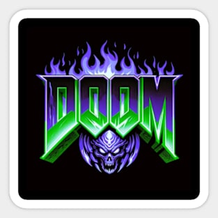 Doom logo Purple and Green flames Sticker